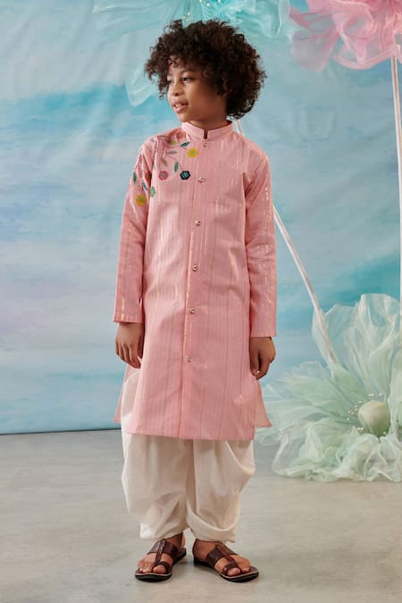 Cute Couture_Pink Cotton, Silk, Lurex Embroidery Floral Kurta With Patiala _Online_at_Aza_Fashions
