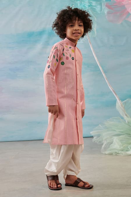Buy_Cute Couture_Pink Cotton, Silk, Lurex Embroidery Floral Kurta With Patiala _Online_at_Aza_Fashions