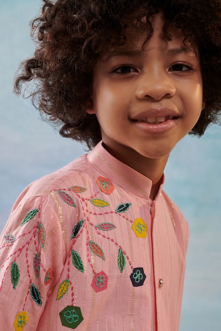 Shop_Cute Couture_Pink Cotton, Silk, Lurex Embroidery Floral Kurta With Patiala _Online_at_Aza_Fashions