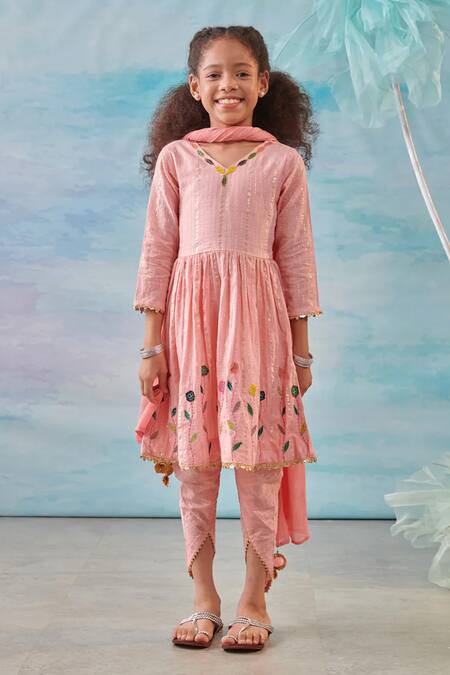 Buy Cute Couture Pink Cotton, Silk, Chiffon, Lurex Floral Peplum Kurta And Tulip Pant Set Online at Aza Fashions Buy_Cute Couture_Pink Cotton, Silk, Chiffon, Lurex Floral Peplum Kurta And Tulip Pant Set _Online_at_Aza_Fashions