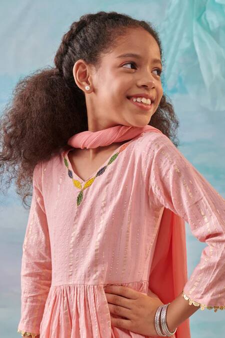 Shop Cute Couture Pink Cotton, Silk, Chiffon, Lurex Floral Peplum Kurta And Tulip Pant Set Online at Aza Fashions Shop_Cute Couture_Pink Cotton, Silk, Chiffon, Lurex Floral Peplum Kurta And Tulip Pant Set _Online_at_Aza_Fashions