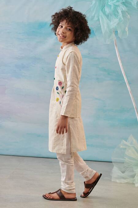 Buy Cute Couture Beige Cotton, Silk, Lurex Embroidery Floral Applique Bundi And Churidar Set Online at Aza Fashions Buy_Cute Couture_Beige Cotton, Silk, Lurex Embroidery Floral Applique Bundi And Churidar Set _Online_at_Aza_Fashions