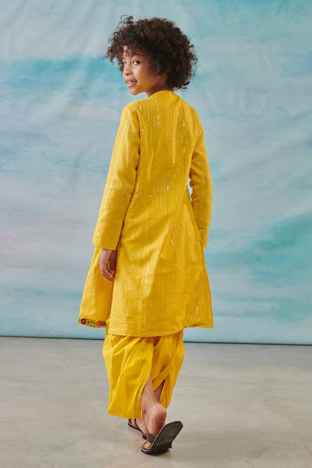 Cute Couture Floral Embroidered Asymmetric Kurta With Dhoti Pant 