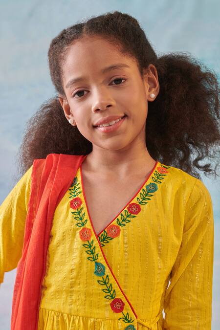 Buy Cute Couture Yellow Kurta And Pant Cotton Silk Lurex Embroidery Floral Angarkha & Set Online at Aza Fashions Buy_Cute Couture_Yellow Kurta And Pant Cotton Silk Lurex Embroidery Floral Angarkha & Set _Online_at_Aza_Fashions