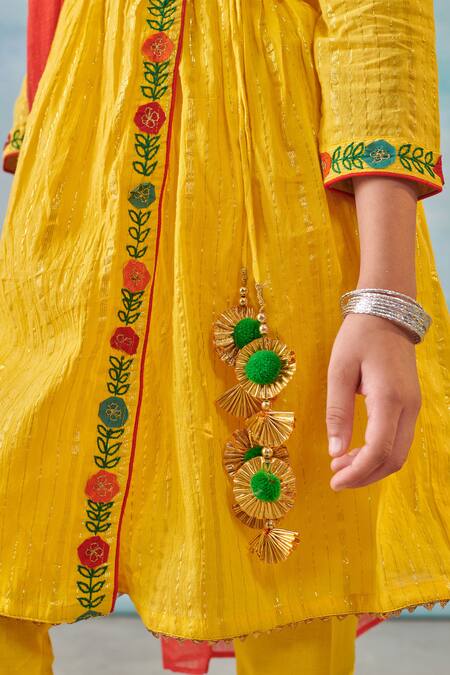 Shop Cute Couture Yellow Kurta And Pant Cotton Silk Lurex Embroidery Floral Angarkha & Set Online at Aza Fashions Shop_Cute Couture_Yellow Kurta And Pant Cotton Silk Lurex Embroidery Floral Angarkha & Set _Online_at_Aza_Fashions