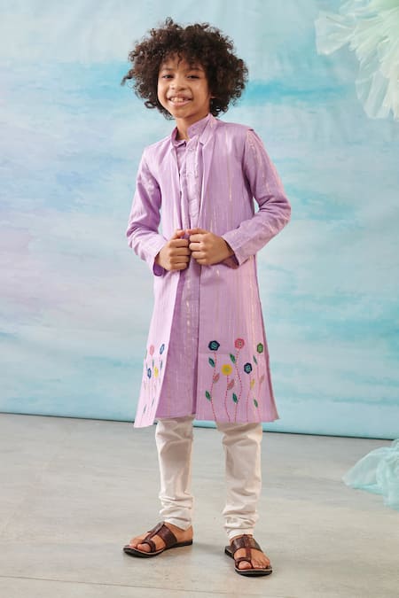 CUTE COUTURE Purple Kurta And Bundi Cotton Silk Lurex Embroidery Floral Long & Churidar Set 