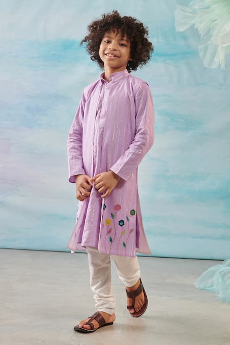 Cute Couture Purple , Silk, Lurex, Satin Floral Long Bundi And Churidar Set Online at Aza Fashions Cute Couture_Purple , Silk, Lurex, Satin Floral Long Bundi And Churidar Set _Online_at_Aza_Fashions