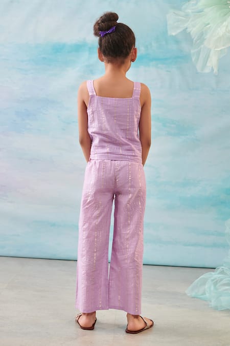 Shop Cute Couture Purple Cotton Silk Lurex Embroidery Floral Crop Top With Pant at Aza Fashions Shop_Cute Couture_Purple Cotton Silk Lurex Embroidery Floral Crop Top With Pant _at_Aza_Fashions