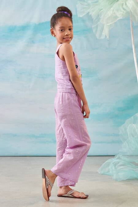 Buy Cute Couture Purple Cotton Silk Lurex Embroidery Floral Crop Top With Pant Online at Aza Fashions Buy_Cute Couture_Purple Cotton Silk Lurex Embroidery Floral Crop Top With Pant _Online_at_Aza_Fashions