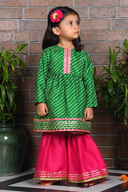 APRICOTKIDS Leheriya Pattern Anarkali With Sharara 