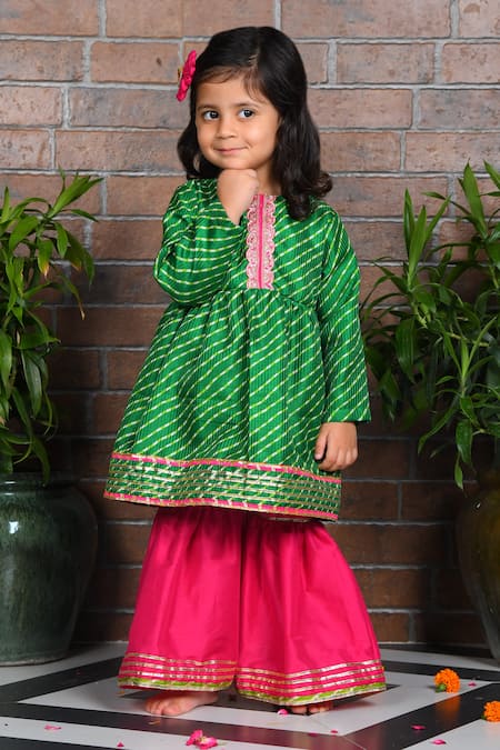 APRICOTKIDS Leheriya Pattern Anarkali With Sharara 