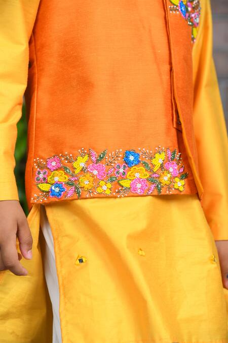 APRICOTKIDS_Orange Cotton Silk Embellished Sequin Floral Bundi Set _Online_at_Aza_Fashions