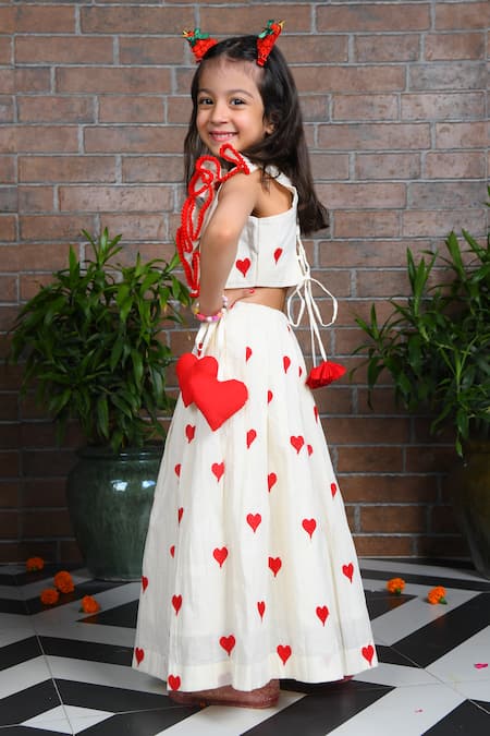 APRICOTKIDS Heart Thread Embroidered Lehenga With Blouse 