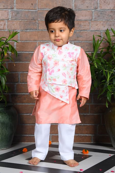 APRICOTKIDS Floral Print Asymmetric Bundi Kurta Set 