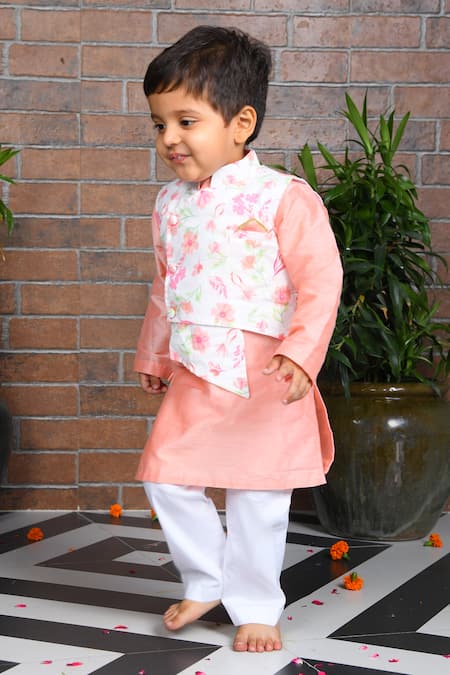 APRICOTKIDS Floral Print Asymmetric Bundi Kurta Set 