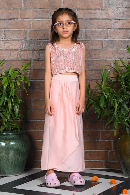 APRICOTKIDS Sequin Embellished Top With Dhoti Skirt 