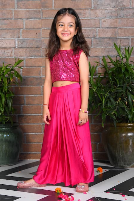 APRICOTKIDS Embellished Sequin Top With Dhoti Skirt 