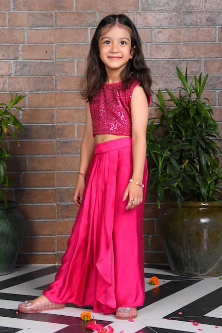 APRICOTKIDS Embellished Sequin Top With Dhoti Skirt 
