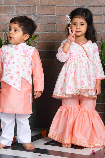 APRICOTKIDS Floral Print Angarkha Anarkali With Sharara 