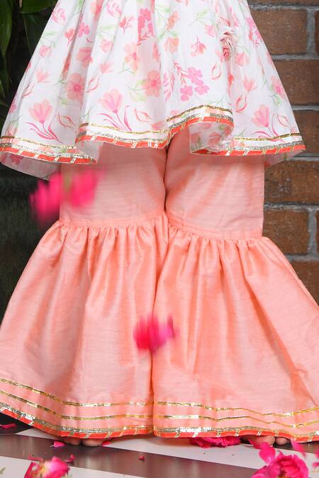 Shop APRICOTKIDS Off White Cotton Printed Floral Angarkha Anarkali With Sharara Online at Aza Fashions Shop_APRICOTKIDS_Off White Cotton Printed Floral Angarkha Anarkali With Sharara _Online_at_Aza_Fashions