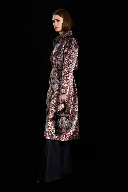 Rara Avis Blue Velvet Hand Embroidered Dabka Notched Lapel Aari Coat With Belt Online at Aza Fashions Rara Avis_Blue Velvet Hand Embroidered Dabka Notched Lapel Aari Coat With Belt _Online_at_Aza_Fashions