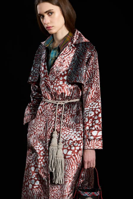 Buy Rara Avis Blue Velvet Hand Embroidered Dabka Notched Lapel Aari Coat With Belt Online at Aza Fashions Buy_Rara Avis_Blue Velvet Hand Embroidered Dabka Notched Lapel Aari Coat With Belt _Online_at_Aza_Fashions