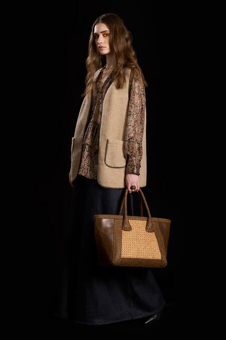 Buy Rara Avis Brown Viscose Lurex Paisley V Neck Eurasian Pattern Tiered Top Online at Aza Fashions Buy_Rara Avis_Brown Viscose Lurex Paisley V Neck Eurasian Pattern Tiered Top _Online_at_Aza_Fashions