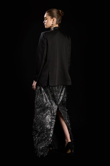 Shop Rara Avis Silver Polyester Aari Hair Raising Willow Skirt at Aza Fashions Shop_Rara Avis_Silver Polyester Aari Hair Raising Willow Skirt _at_Aza_Fashions