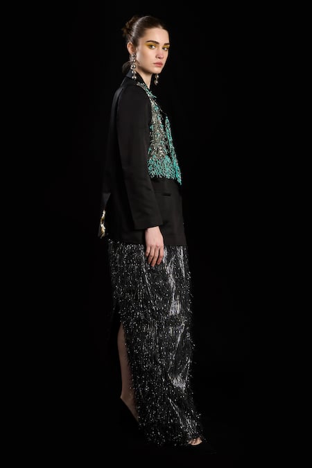 Rara Avis Silver Polyester Aari Hair Raising Willow Skirt Online at Aza Fashions Rara Avis_Silver Polyester Aari Hair Raising Willow Skirt _Online_at_Aza_Fashions