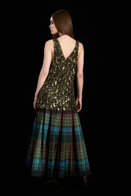 Shop Rara Avis Black Polyester Aari Plunge V Falling Bead Hand Embroidered Top at Aza Fashions Shop_Rara Avis_Black Polyester Aari Plunge V Falling Bead Hand Embroidered Top _at_Aza_Fashions