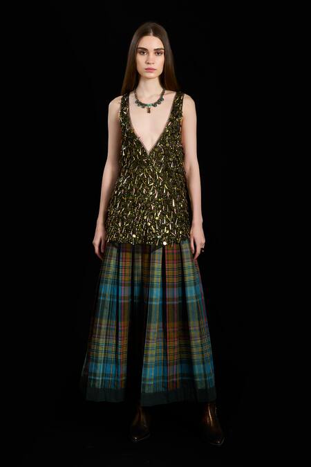 Rara Avis Black Polyester Aari Plunge V Falling Bead Hand Embroidered Top Online at Aza Fashions Rara Avis_Black Polyester Aari Plunge V Falling Bead Hand Embroidered Top _Online_at_Aza_Fashions