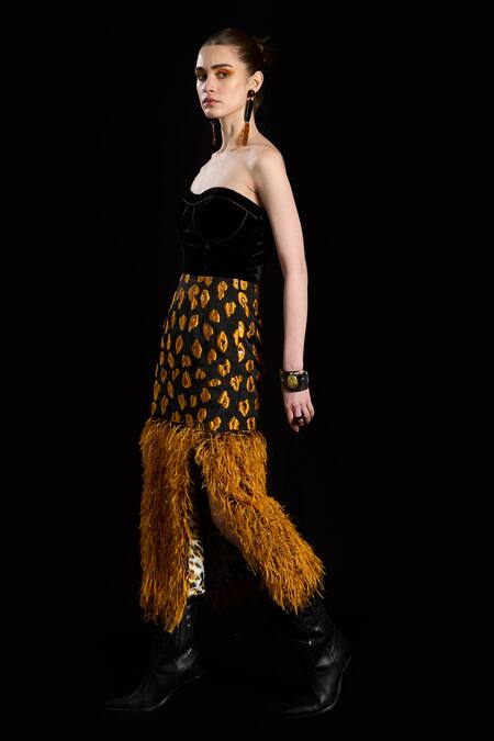 Rara Avis Black Polyester Sweetheart Bralette Slit Dress Online at Aza Fashions Rara Avis_Black Polyester Sweetheart Bralette Slit Dress _Online_at_Aza_Fashions