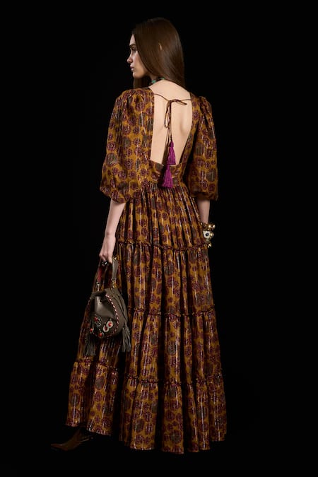 Rara Avis Oriental Bloom Print Tie Up Dress 