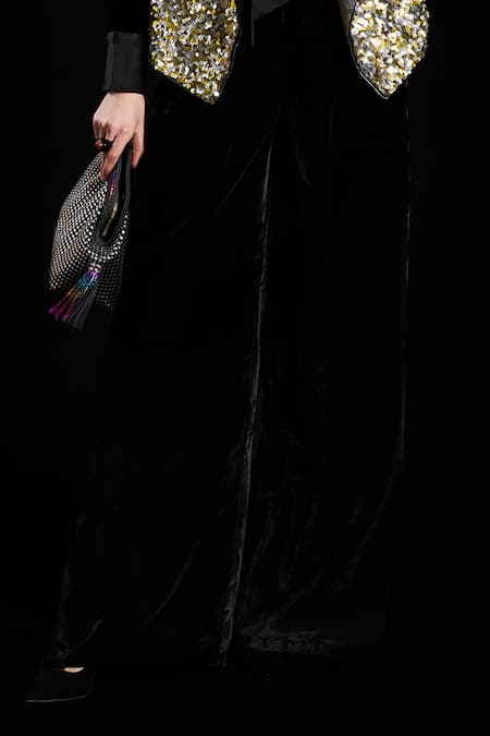 Rara Avis_Black Velvet Pleated Pant _Online_at_Aza_Fashions