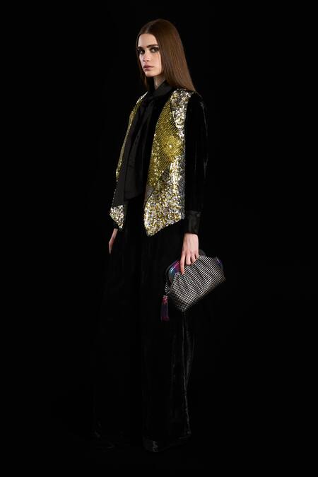 Buy_Rara Avis_Black Velvet Pleated Pant _Online_at_Aza_Fashions