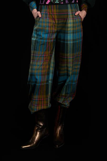 Rara Avis_Multi Color Cotton Print Checks Indus Checkered Pant _Online_at_Aza_Fashions