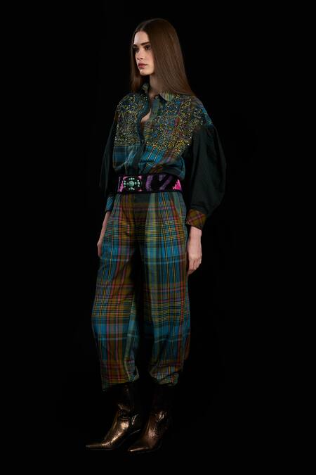 Buy_Rara Avis_Multi Color Cotton Print Checks Indus Checkered Pant _Online_at_Aza_Fashions