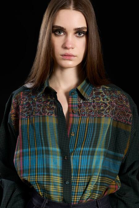 Buy Rara Avis Multi Color Cotton Print Checks Collar Indus Drawback Yoke Shirt Online at Aza Fashions Buy_Rara Avis_Multi Color Cotton Print Checks Collar Indus Drawback Yoke Shirt _Online_at_Aza_Fashions