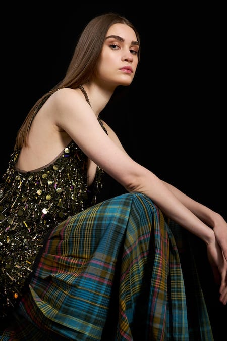 Buy Rara Avis Multi Color Cotton Print Checks Indus Pleated Skirt Online at Aza Fashions Buy_Rara Avis_Multi Color Cotton Print Checks Indus Pleated Skirt _Online_at_Aza_Fashions