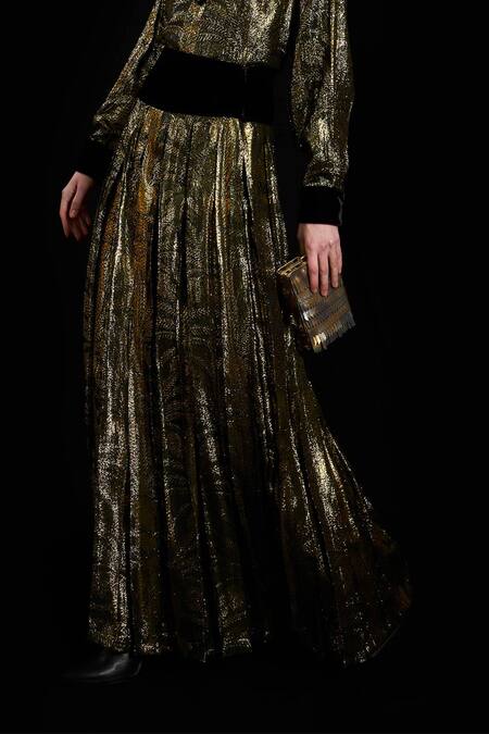 Rara Avis Black Viscose, Lurex Woven Palm Tree Skirt Online at Aza Fashions Rara Avis_Black Viscose, Lurex Woven Palm Tree Skirt _Online_at_Aza_Fashions