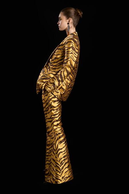 Rara Avis_Gold Polyester Woven The Sand Dunes Flared Pant _Online_at_Aza_Fashions