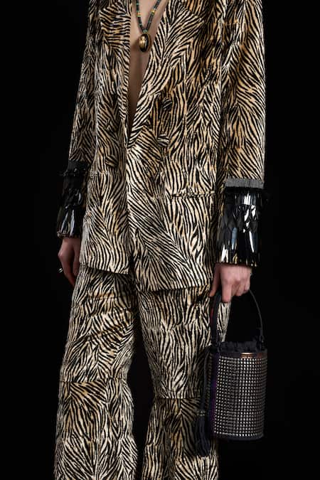 Buy_Rara Avis_Black Velvet Embroidered Dabka Lapel Collar Hitch Hike Blazer _Online_at_Aza_Fashions