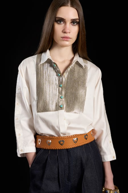 Rara Avis Metallic Yoke Embroidered Shirt 