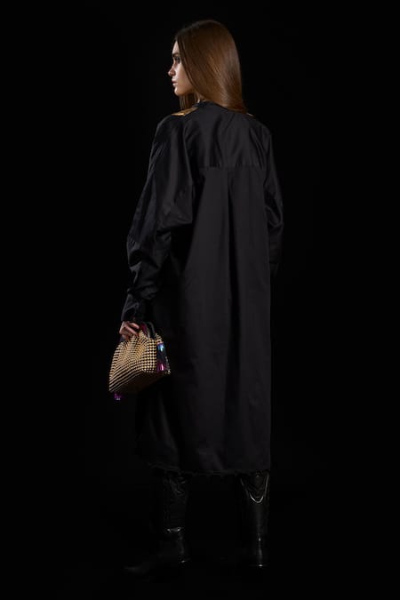 Rara Avis Oversized Pleated Metallic Yoke Dress 