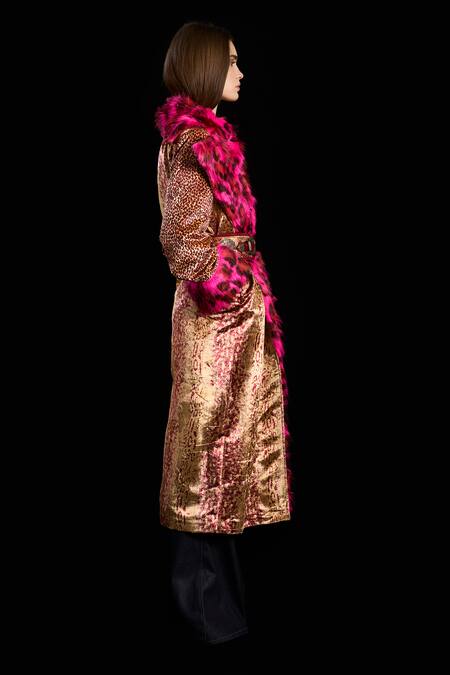 Buy_Rara Avis_Multi Color Velvet Printed Lapel Collar Faux Fur Coat _Online_at_Aza_Fashions