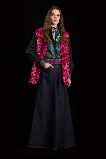 Rara Avis_Pink Polyester Printed Shawl Collar Leopard Pattern Faux Fur Vest _Online_at_Aza_Fashions