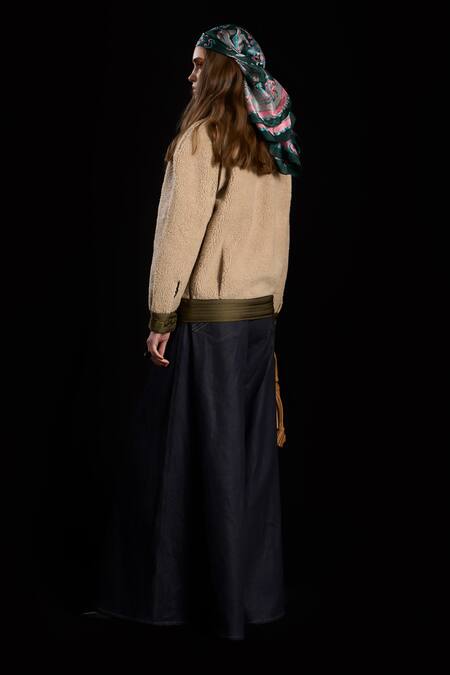 Shop_Rara Avis_Beige Viscose Lapel Collar Faux Fur Jacket _at_Aza_Fashions