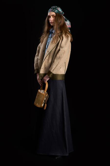 Buy_Rara Avis_Beige Viscose Lapel Collar Faux Fur Jacket _Online_at_Aza_Fashions