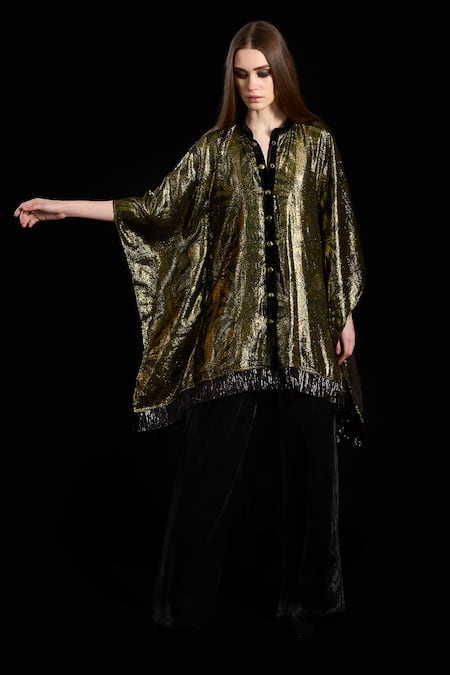 Rara Avis Black Viscose Mandarin Collar Luxury Of Home Kaftan 