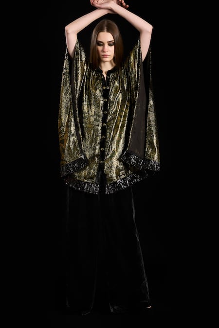 Rara Avis_Black Viscose Mandarin Collar Luxury Of Home Kaftan _Online_at_Aza_Fashions